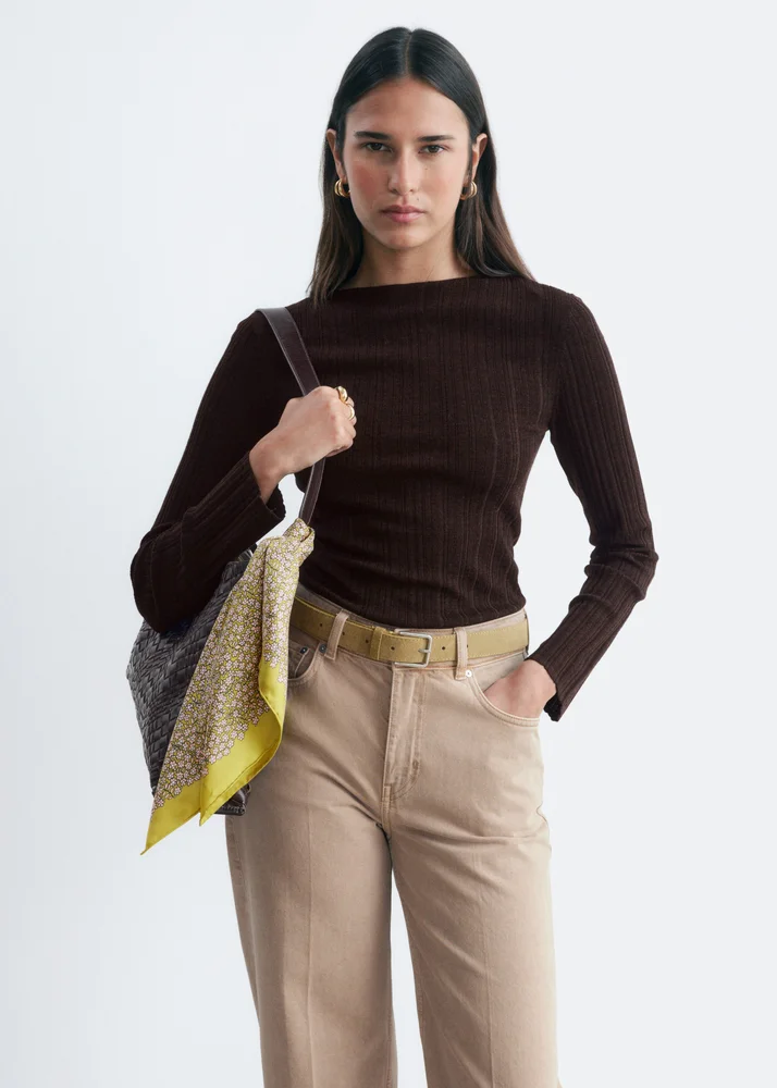 Rib-Knit Wool Boatneck Top