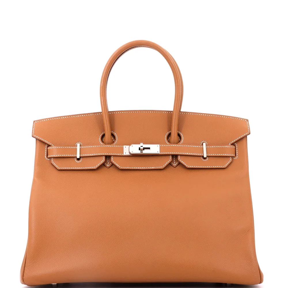 Pre-Owned Birkin Handbag Gold Epsom with Palladium Hardware 35