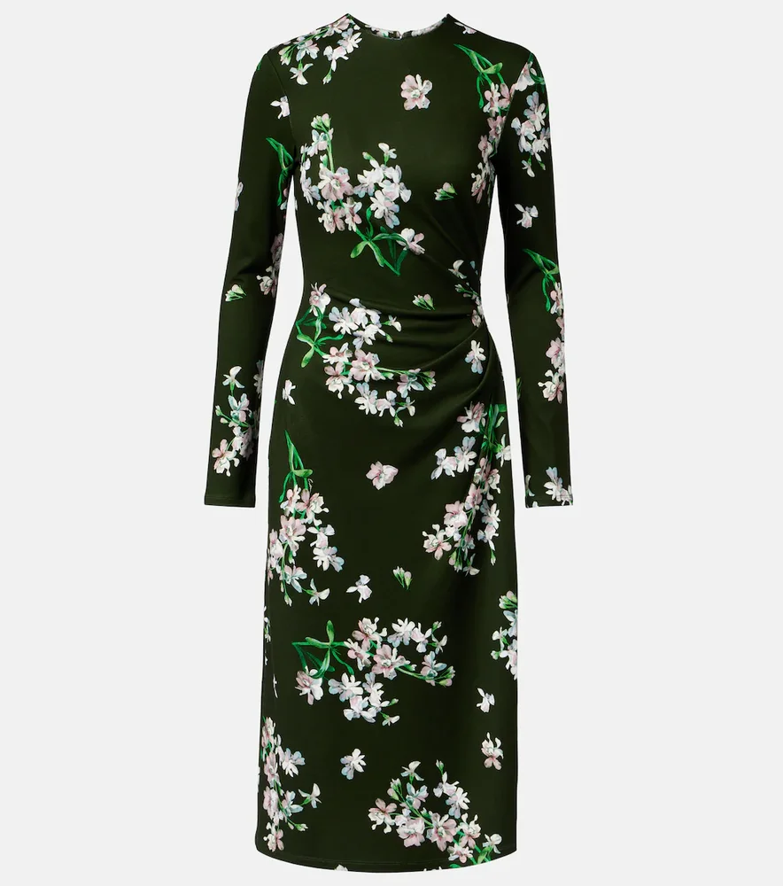 Draped floral midi dress