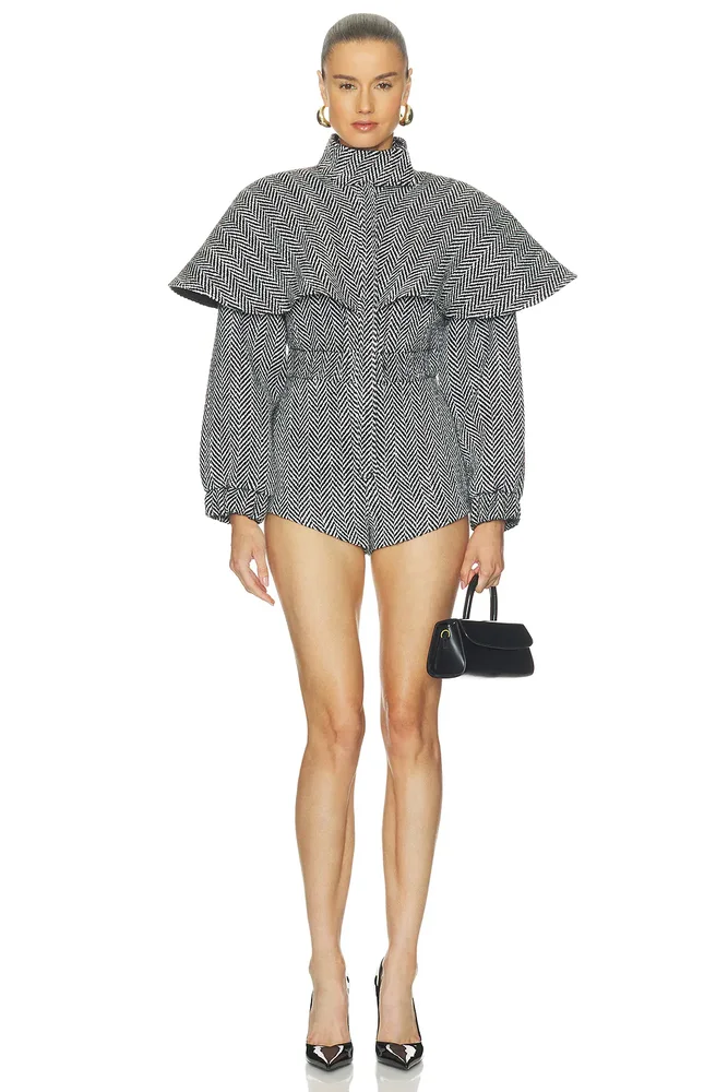 Suiting Herringbone Cape Romper