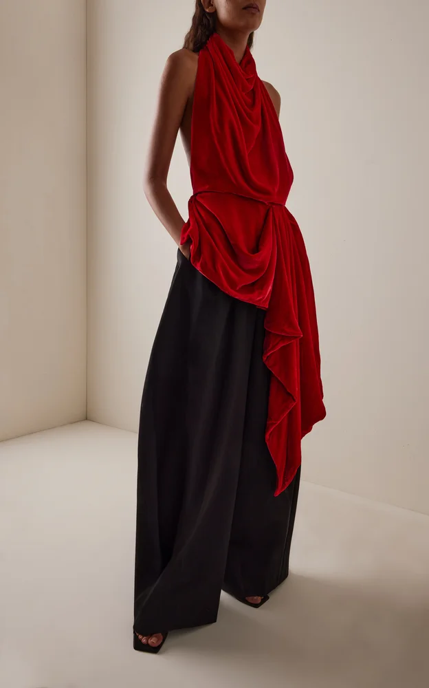 Open-Back Draped Velvet Top
