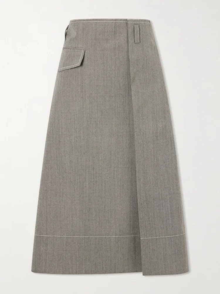 pleated virgin wool midi skirt