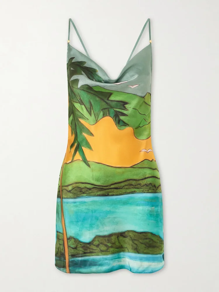 Magdalena draped printed silk-blend satin mini dress