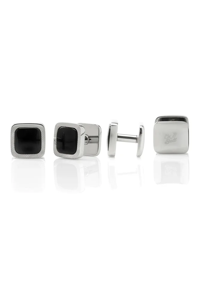 Set of 4 Onyx Cushion Stainless Steel Studs