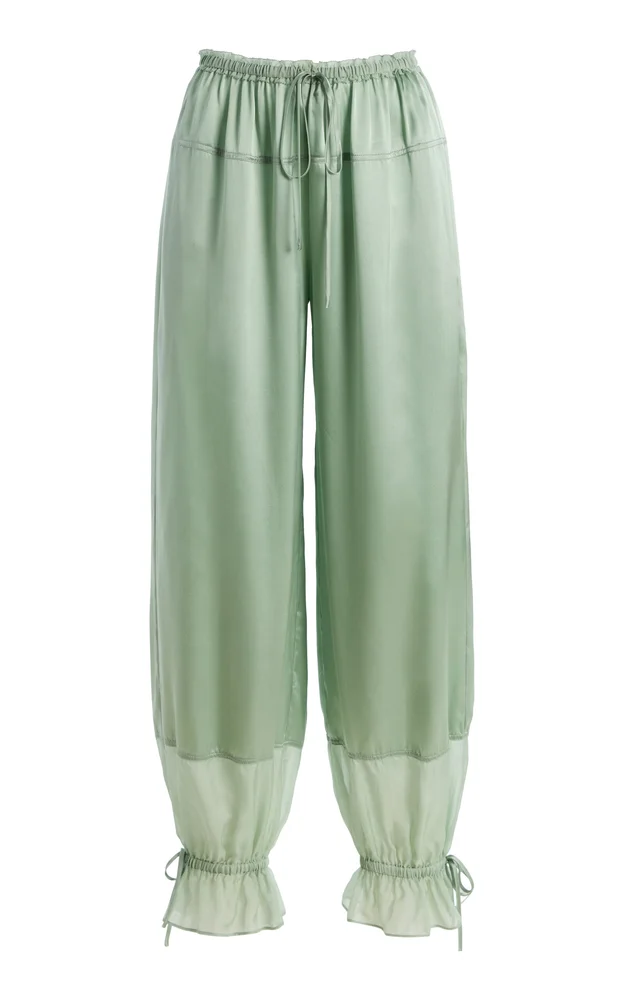 Camile Chiffon-Trimmed Satin Pants