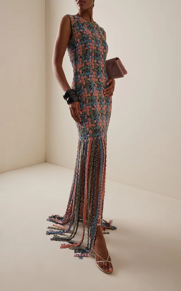 Alexis Fringed Macramé Cotton Knit Dress