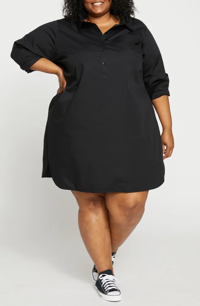 Rubicon Long Sleeve Stretch Cotton Poplin Shirtdress
