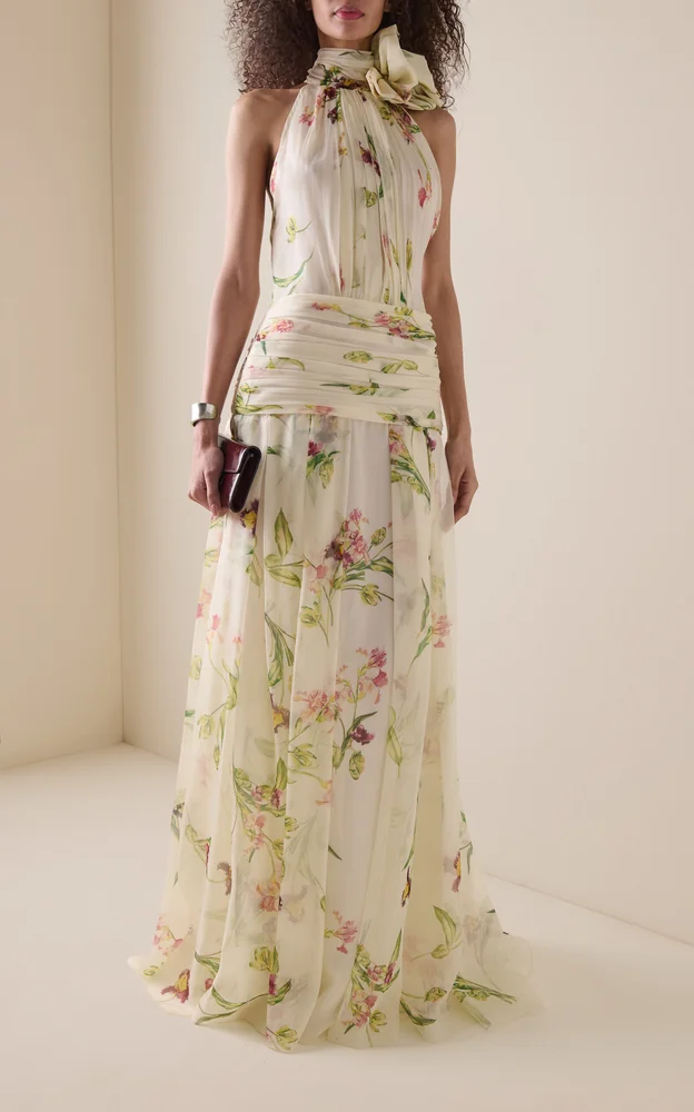 Organza Draped Silk Maxi Dress