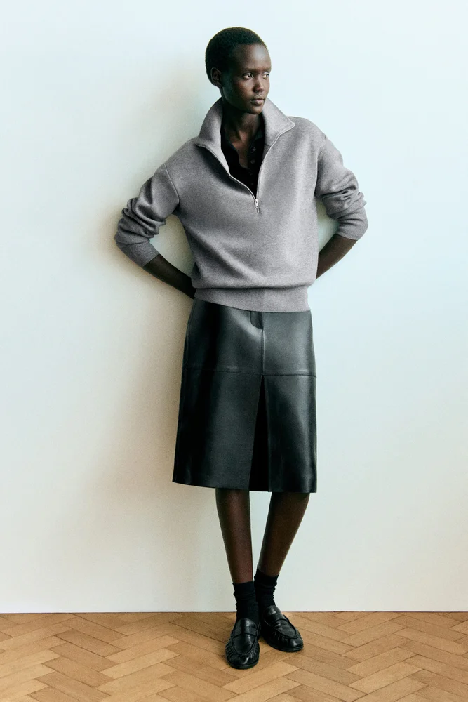 Mock-neck half-zip knitted sweater