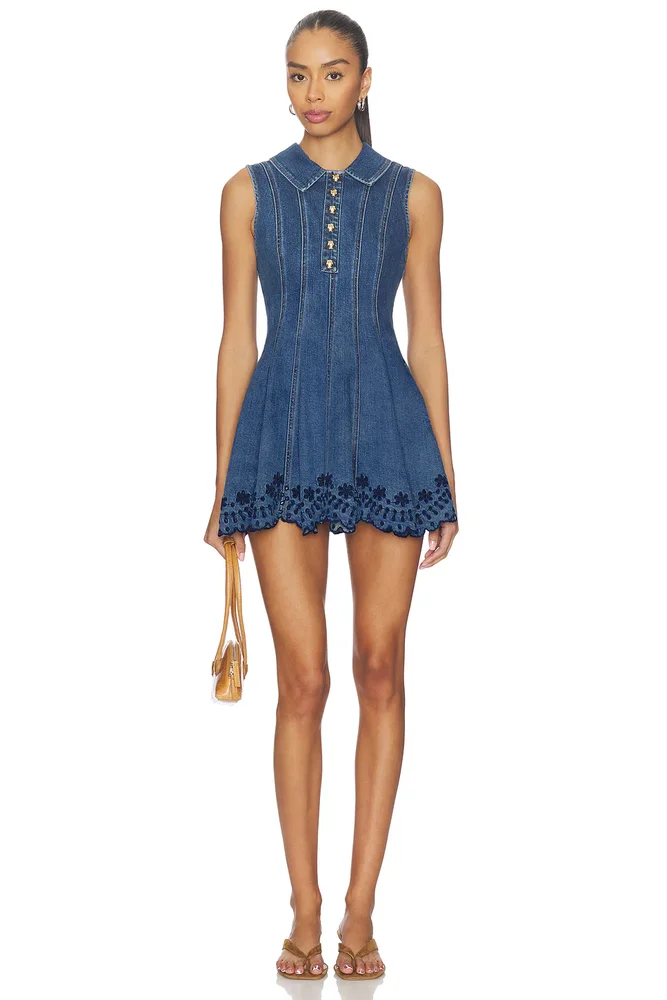 Broderie Denim Mini Dress