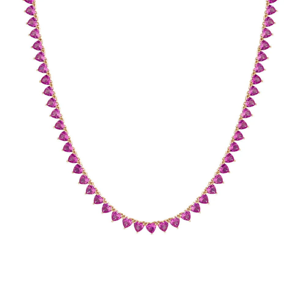 Lab Grown Pink Sapphire Heart Tennis Necklace