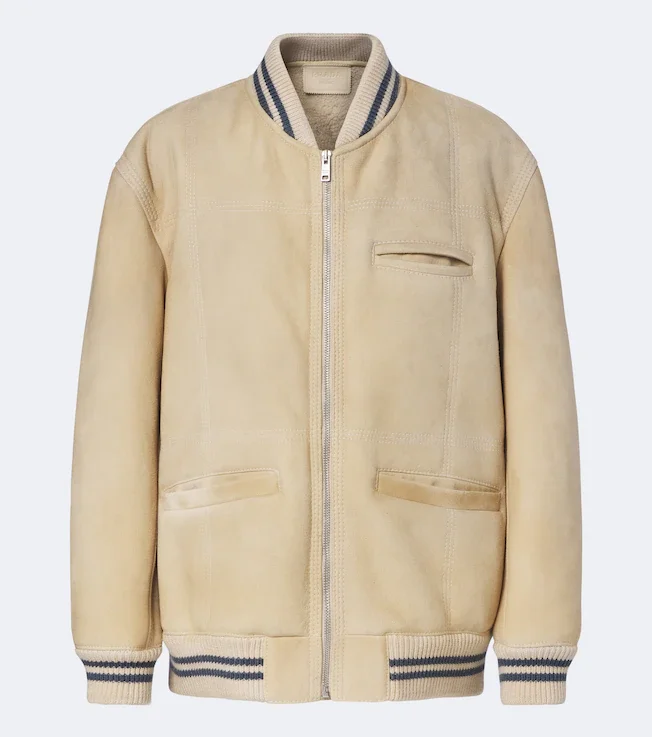 Wool-trimmed shearling bomber jacket