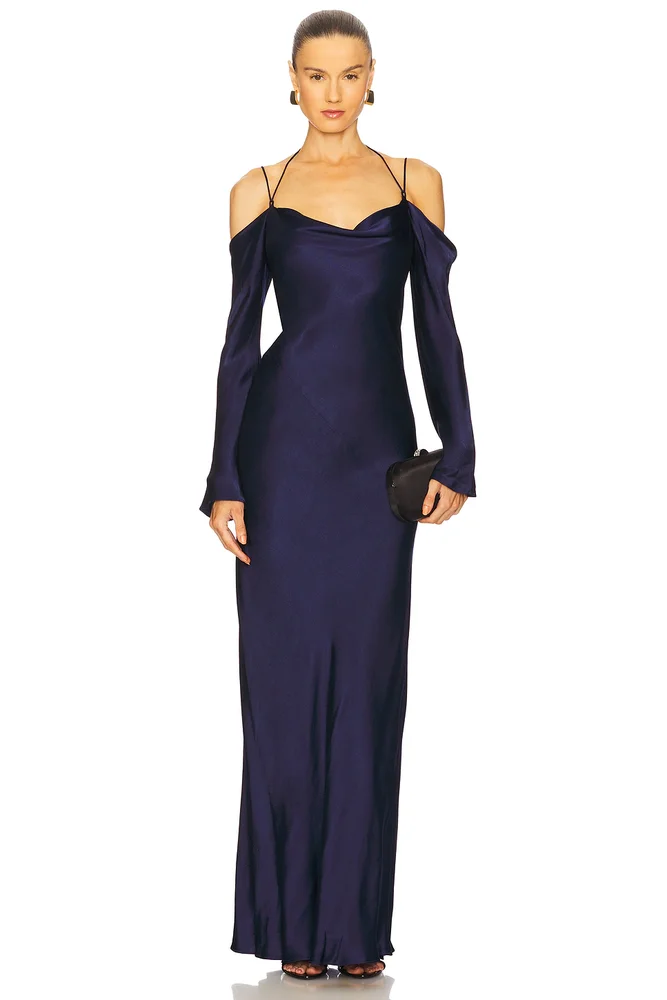 La Lune Off Shoulder Tie Maxi Dress