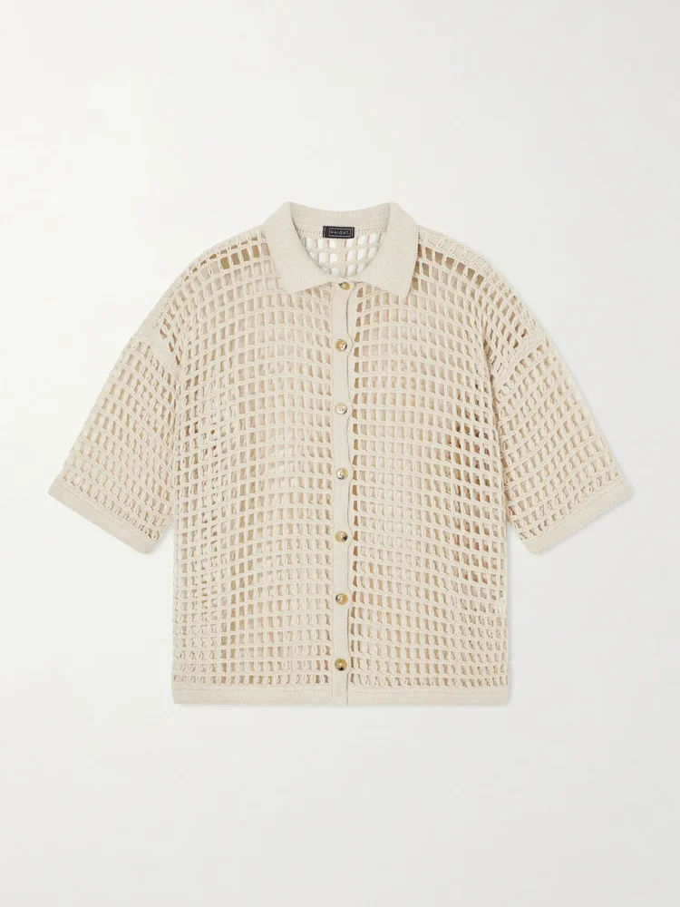 Sheila open-knit cotton-blend blouse
