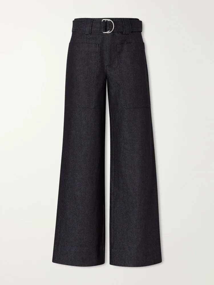 Lina belted stretch-cotton twill wide-leg pants
