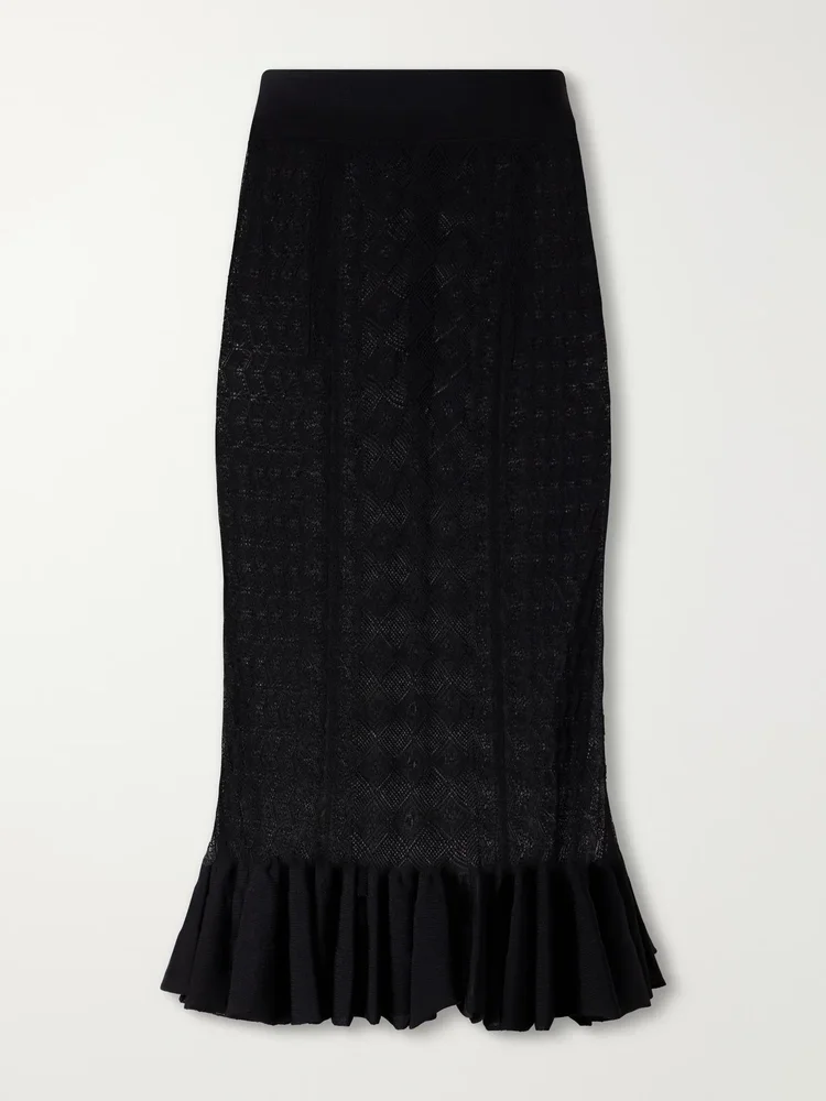 Ruffled lace midi skirt