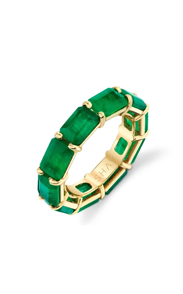 18K Yellow Gold Emerald East/West Eternity Band