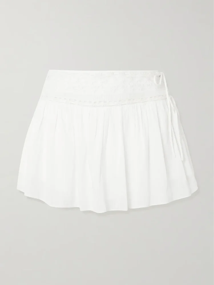 Danielle tie-detailed lace-trimmed cotton skort