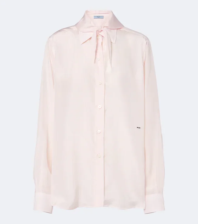 Tie-neck silk poplin shirt