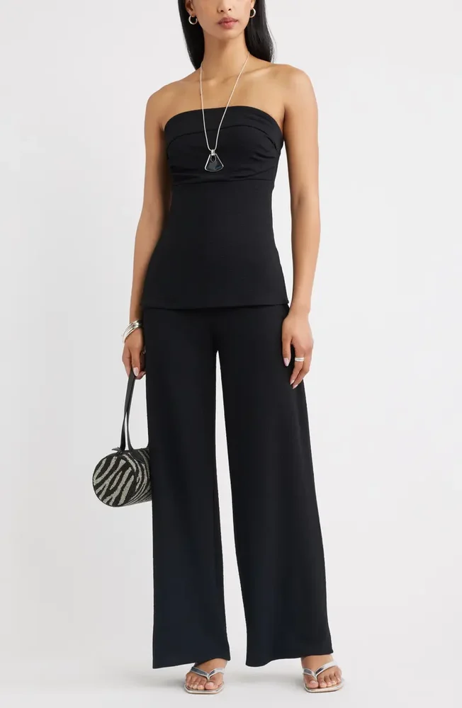 Puckered Crepe Wide Leg Pants