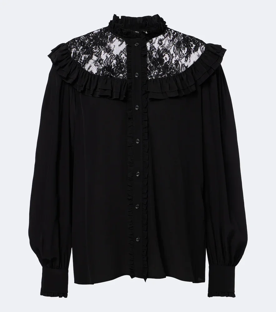 Lace-trimmed silk blouse