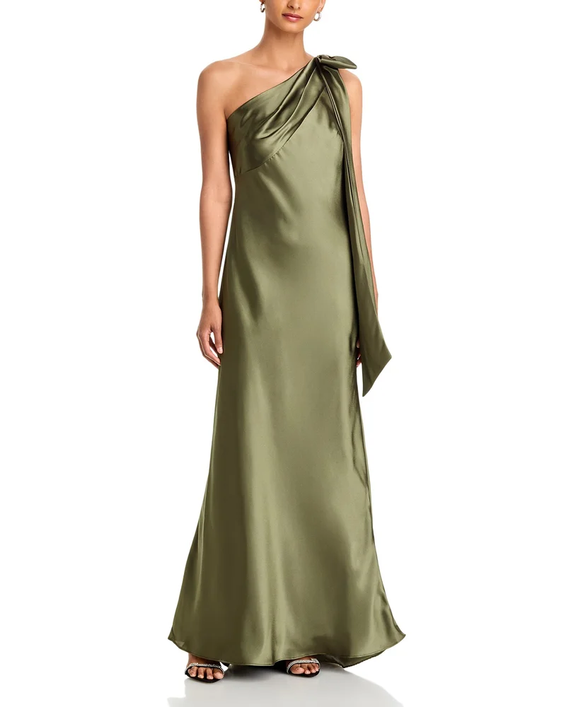 One Shoulder Satin Column Gown - Exclusive