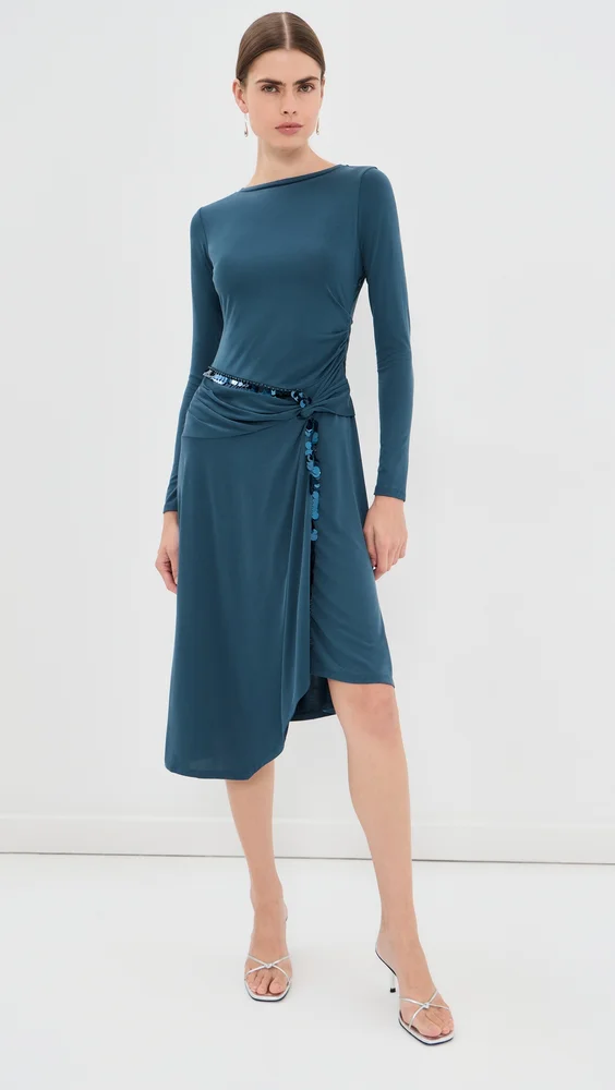 Embellished Draped Jersey Midi Dress