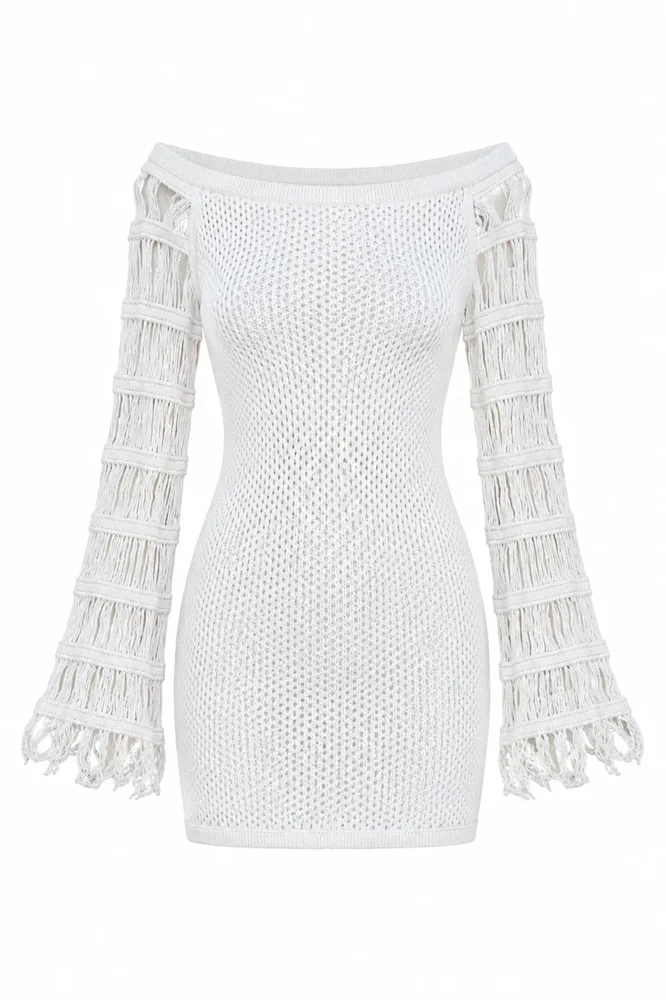 Camila Coelho White Crochet Cold-Shoulder Mini Dress