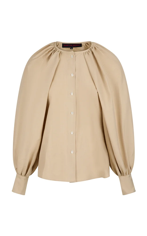 Silk Balloon-Sleeve Blouse
