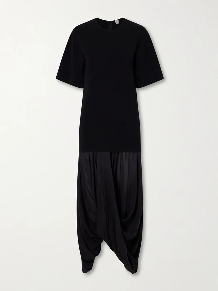 Cocoon Draped Paneled Voile Midi Dress