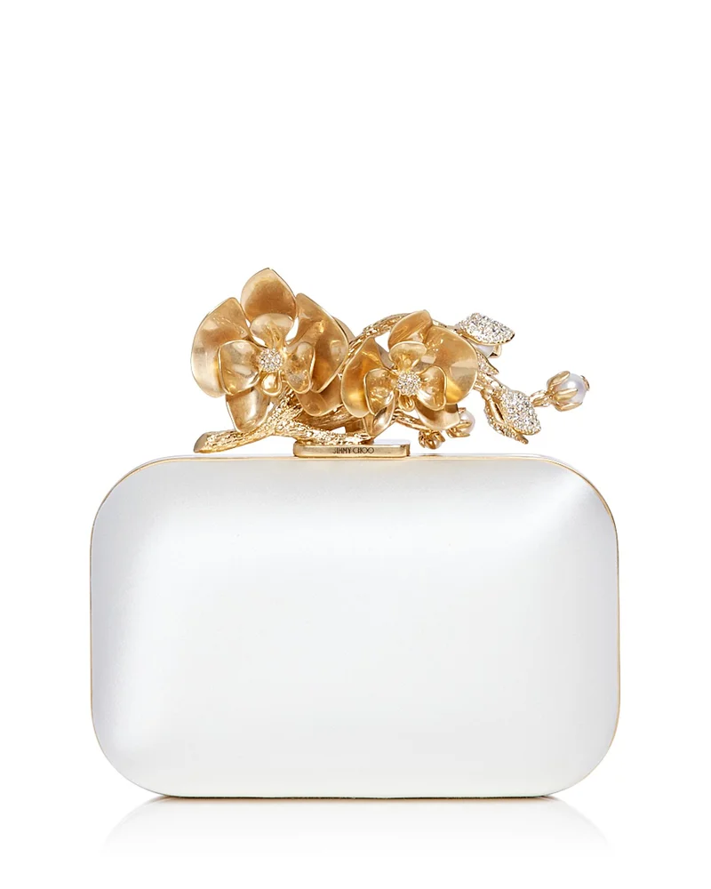 Cloud Satin Flower Jewel Clutch
