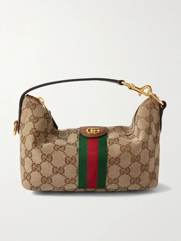 Ophidia mini leather-trimmed coated canvas-jacquard tote