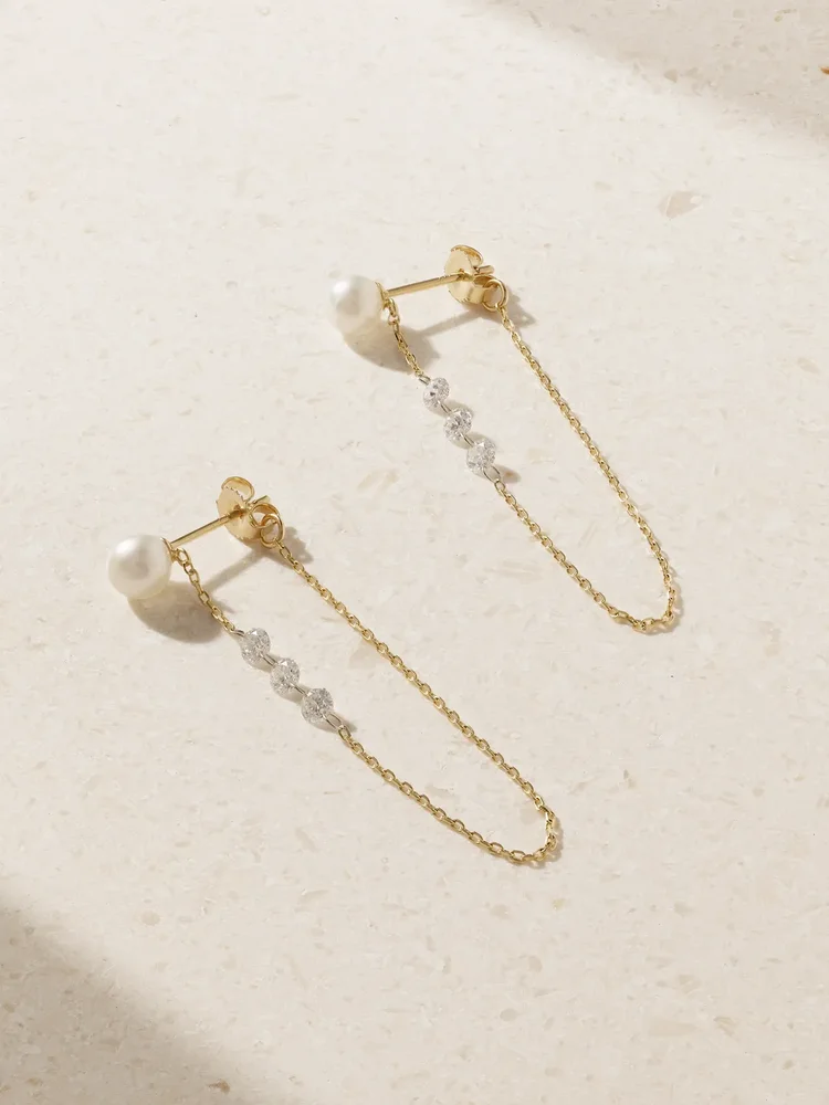 14-karat gold, pearl and diamond earrings