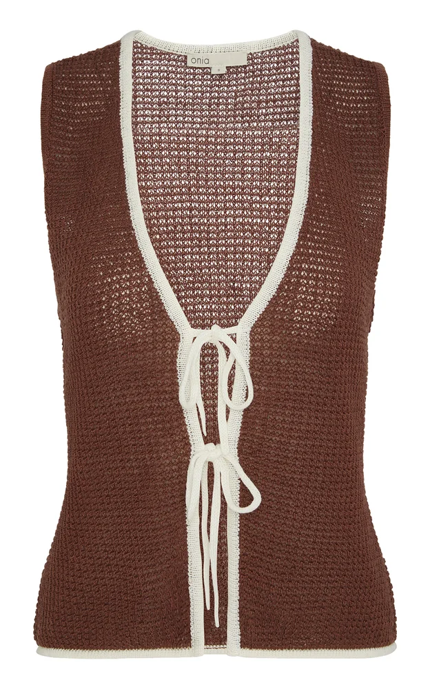 Linen Knit Tie Front Top