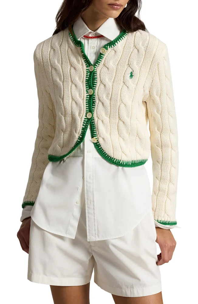 Whipstitch Trim Cable Stitch Cardigan