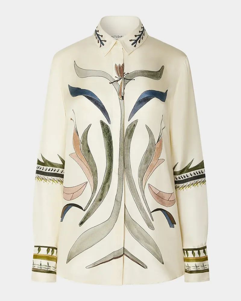Chika Printed Silk Twill Button-Front Top
