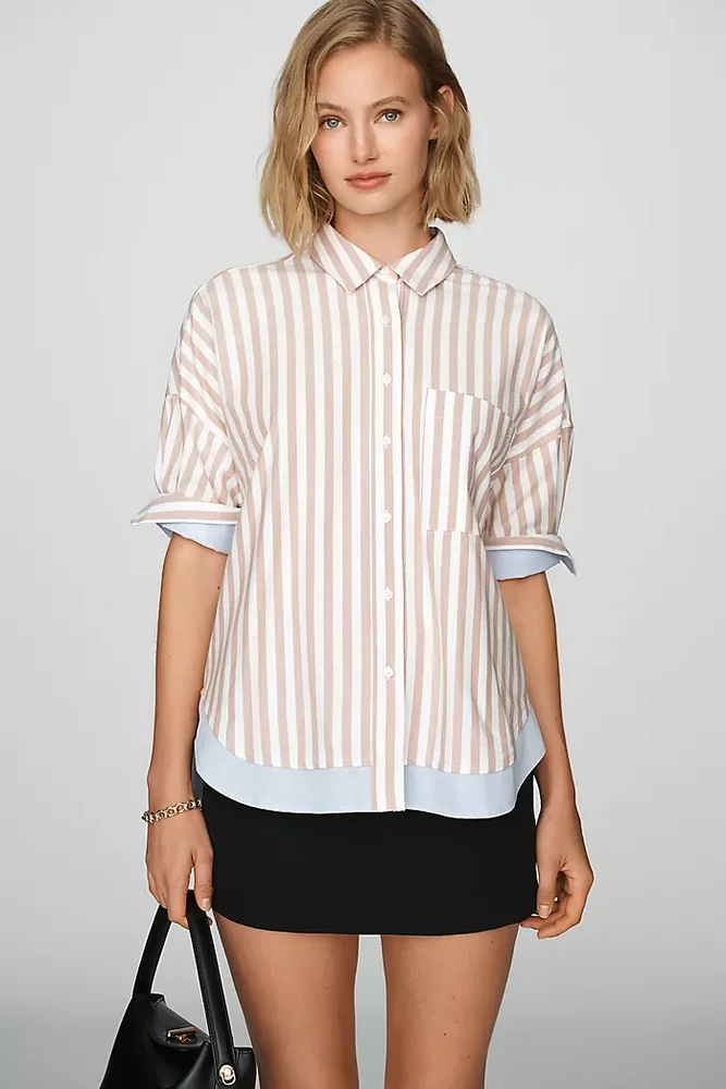 anthropologie Maeve Mabel Contrast Boxy Oxford Shirt