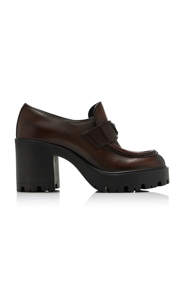 Leather Platform Loafer Pumps