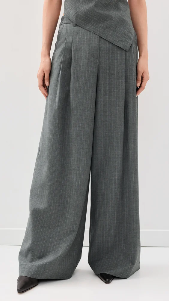 Wide Leg Double Pleat Trousers
