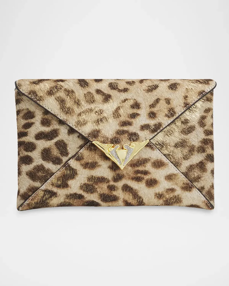 Leopard-Print Calf Hair Envelope Clutch Bag