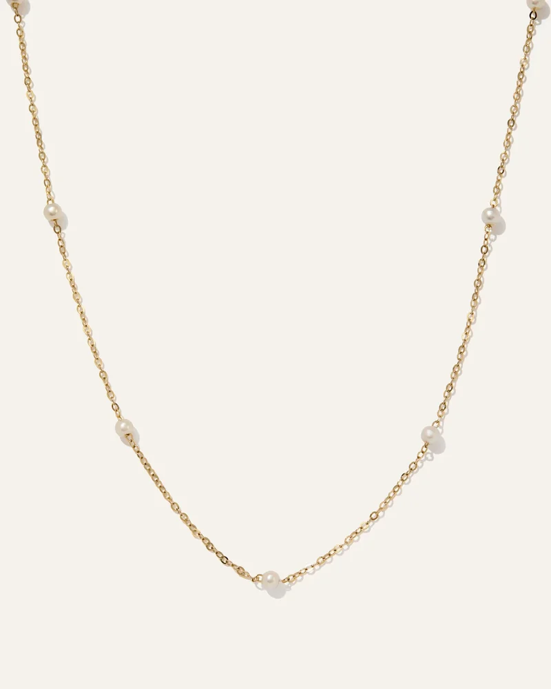 14K Gold Cultured Freshwater Pearl Station Necklace in Yellow Gold
