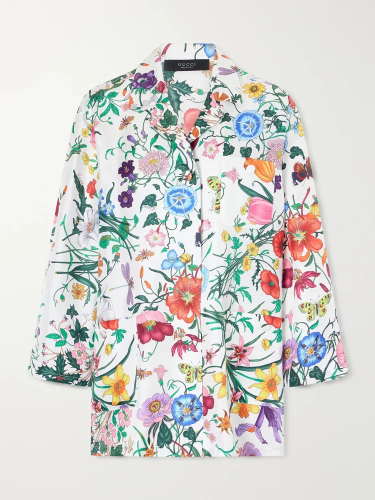 floral print silk twill shirt