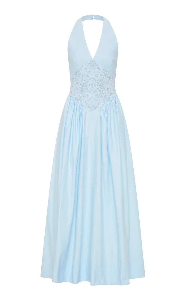 Maddie Broderie Anglaise Cotton Halter Maxi Dress