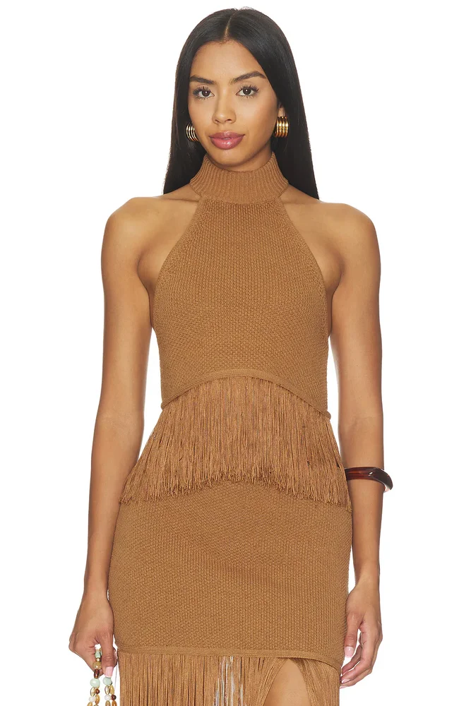 Chrissa Halter Fringe Crop Top