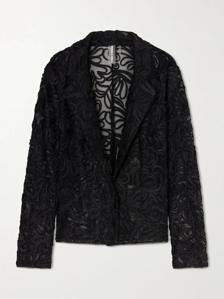 Embroidered mesh evening jacket