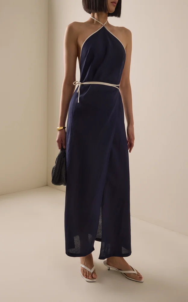Linen-Blend Wrap Dress