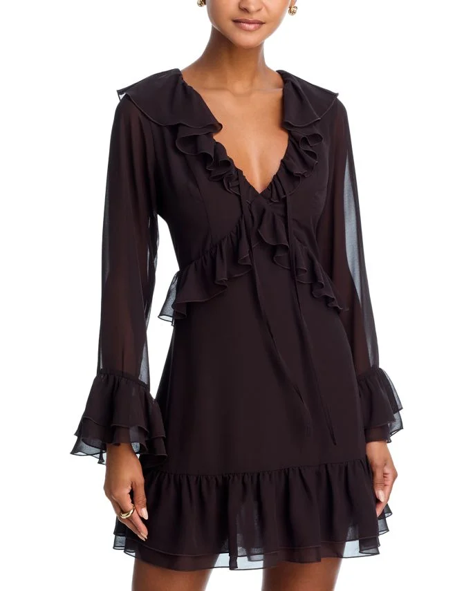 Ruffle Long Sleeve Mini Dress - Exclusive