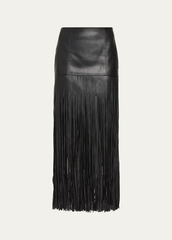 Soren Fringed Faux Leather Mini Skirt