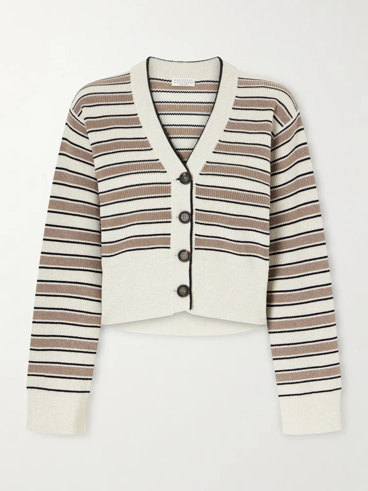 Stripe cotton-blend cardigan