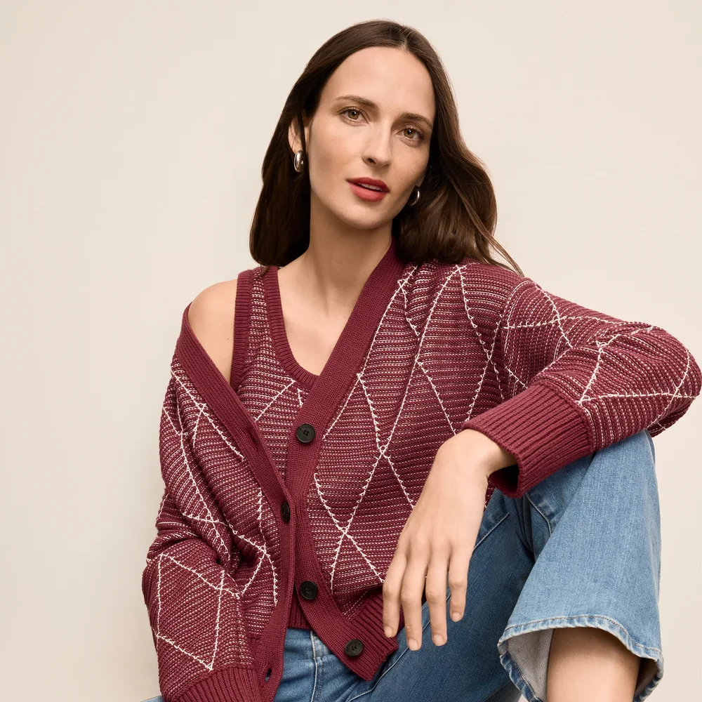 Dakota Easy Luxury Cardigan - Argyle Knit :: Red Umber